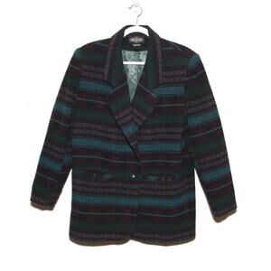 Vintage Braetan Wool Blend Boxy Blazer Coatigan Size L Striped Southwestern